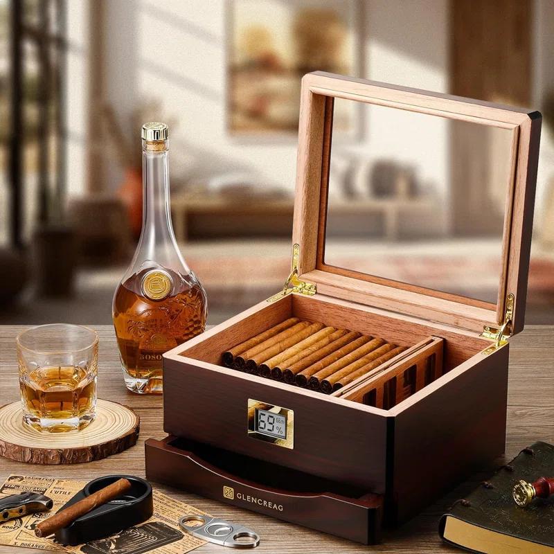 GLENCREAG GLENCREAG MMT-3041 Cigar Humidor Box for 55 Counts, Spanish Cedar Lining, Digital Hygrometer