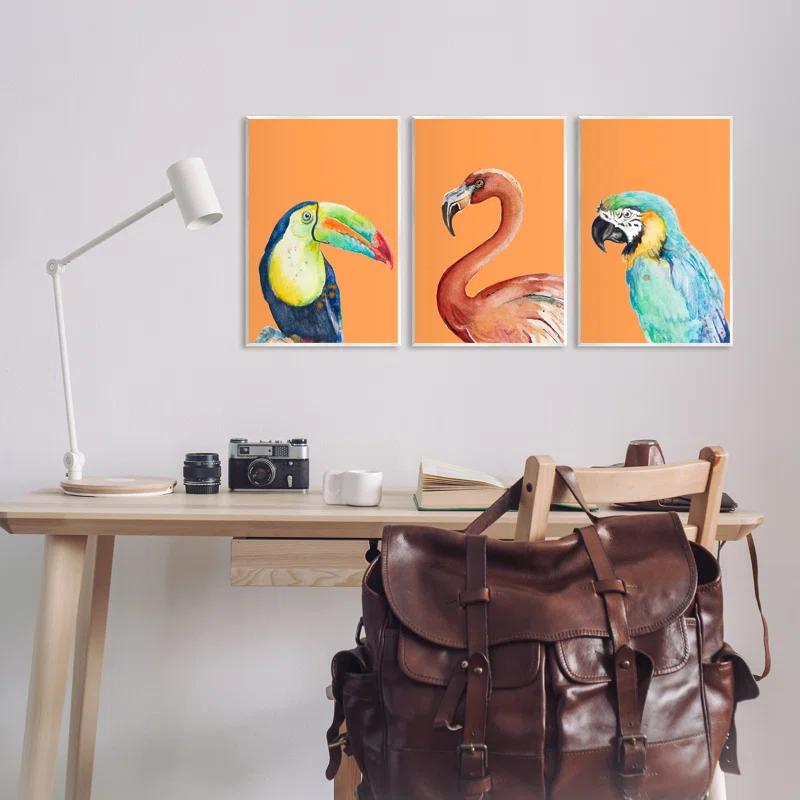 Stupell Industries " Bold Tropical Birds Rainforest Animals Toucan Parrot " by Patricia Pinto 3 - Pieces
