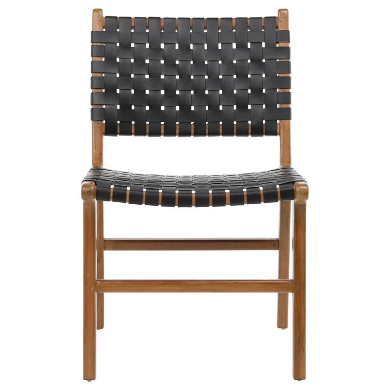 Valeria Top Grain Woven Leather with Teak Frame Dining Side Chair