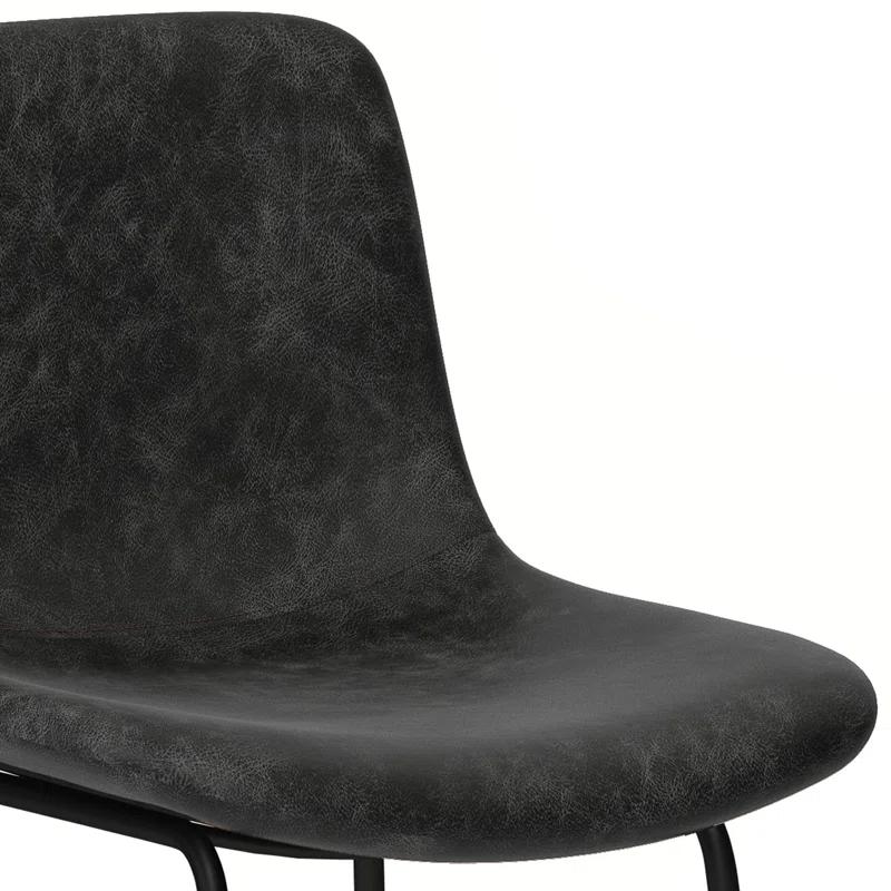 Simpli Home Jolie Upholstered Vegan Faux Leather Contemporary Counter Stool with Padded Bucket Seat and Footrest (Set of 2)