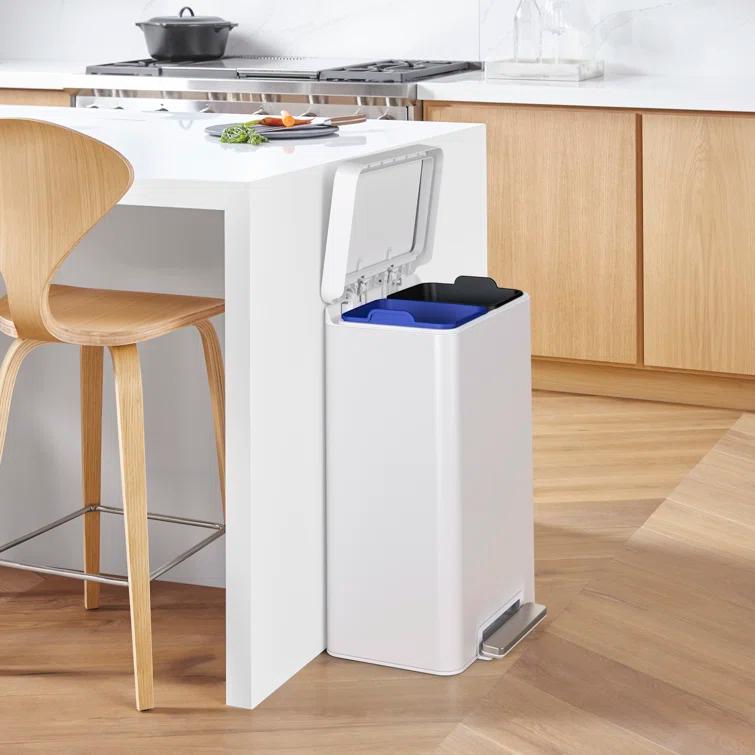 Reset 11 Gallon Dual Compartment Kitchen Trash Can, Stainless Steel Step Trash Can