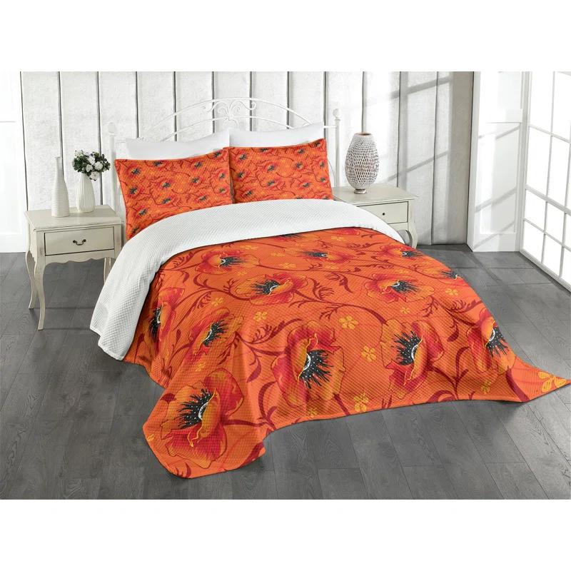 Ambesonne Ambesonne Orange Bedspread Poppy Flower Romance