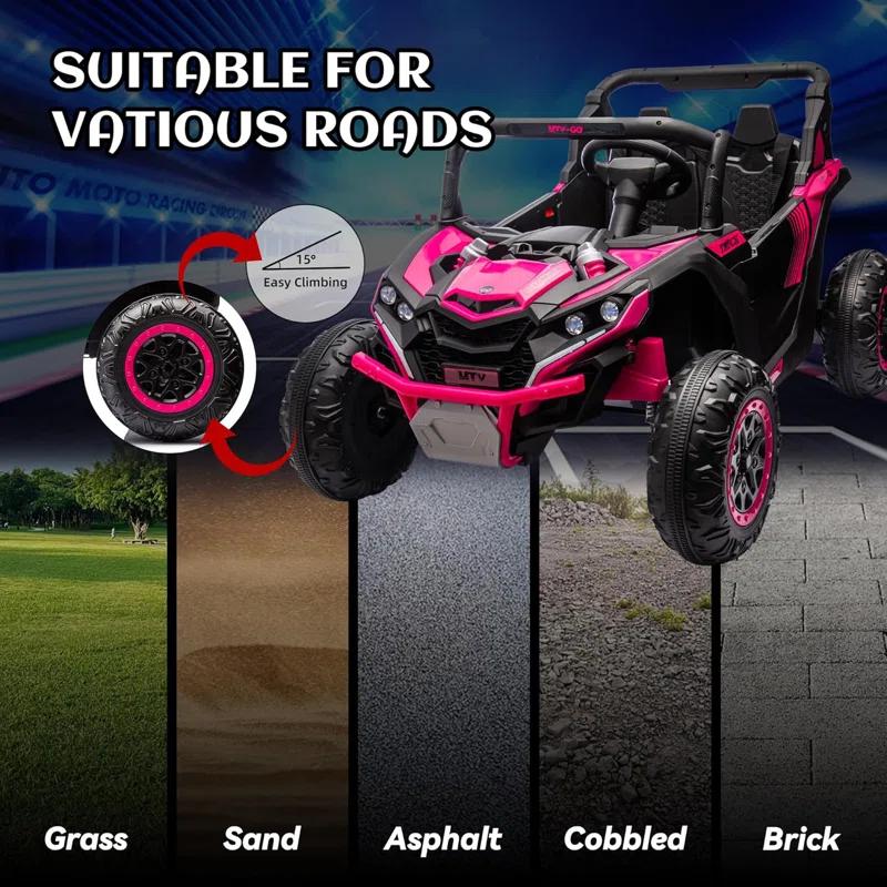 Ancheer Alex 24V 7AH Real 2 Seater Ride On Toys For Big Kids W/ Parent Remote Control, Ride On UTV W/ 20" Large Seat, Bluetooth, 2X200W Powerful Motors, MP3, Lights, 4.5 Mph Max Speed, Power Car Wheels, Pink