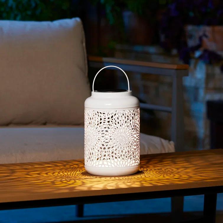 Winston Porter 8.75"H Metal Cutout Solar Powered Outdoor Hanging Lantern