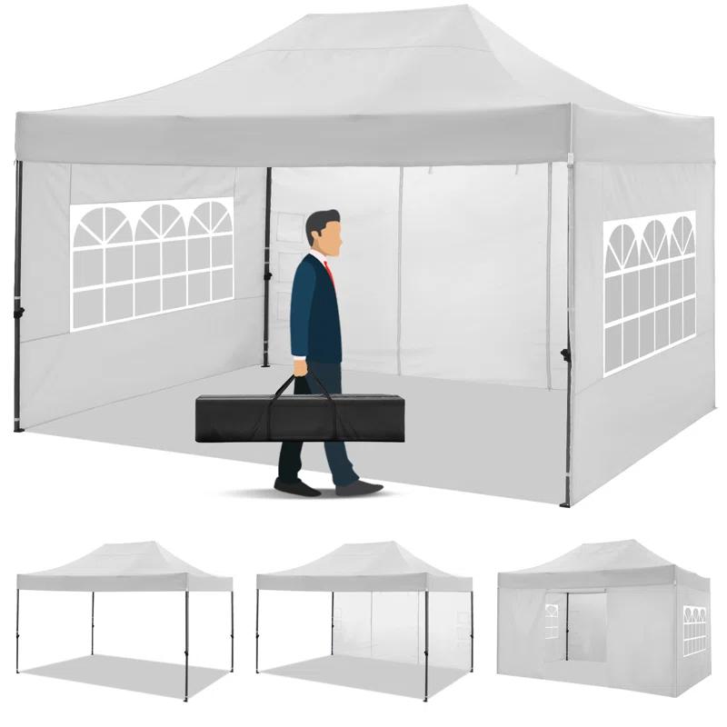 Cobizi 10x15 Heavy Duty Pop up Canopy Tent with 4 sidewalls Commercial Outdoor Canopy Wedding Party Tents for Wedding All Season Wind & Waterproof Gazebo with Carry Bag, Black(Frame Thickened)