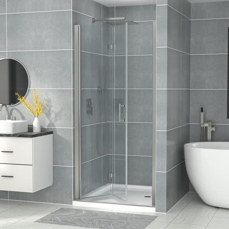 Sarlai 30 - 31 3/8" W x 72" H BiFold Frameless Glass Shower Door with Clear Tempered Glass S-SD3072BF-SS