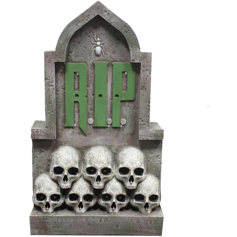 Haunted Hill Farm Haunted Hill Farm 2 ft. RIP Tombstone with Skulls, Pre-Lit LED RIP and Skull Eyes Gothic Décor