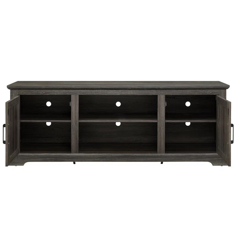 Bayou Breeze Farmhouse Rattan TV Stand Console Table For Tvs Up To 70 Inches, TV Console Table With 2 Storage Shelves, 2 Natural Rattan Door Cabinets