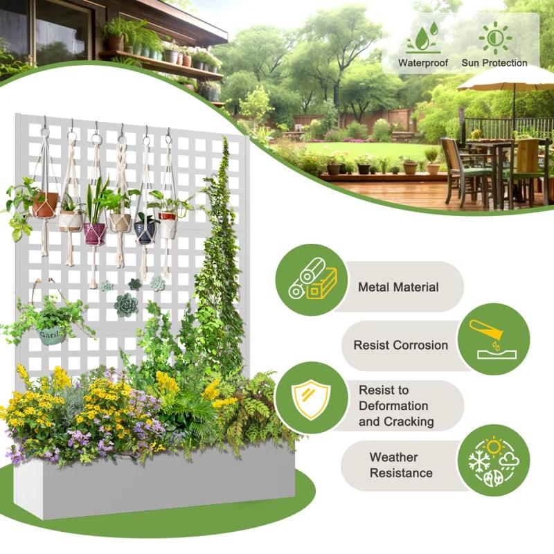 Latitude Run® Metal Planter Box with Trellis, Outdoor Raised Garden Bed with Privacy Screen
