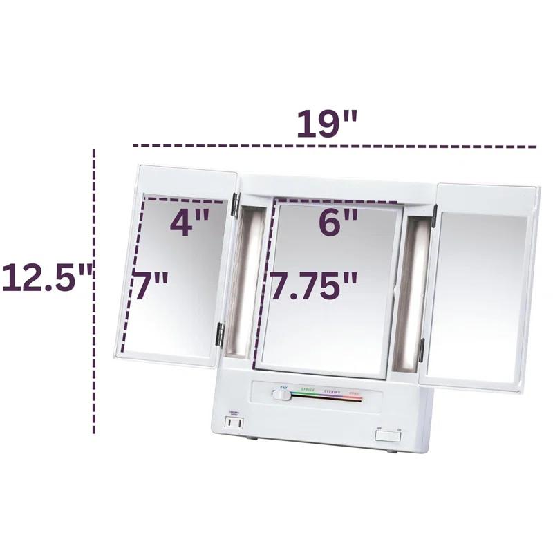 Symple Stuff Washington Mews TriFold Lighted Tabletop Makeup Mirror, Plug In