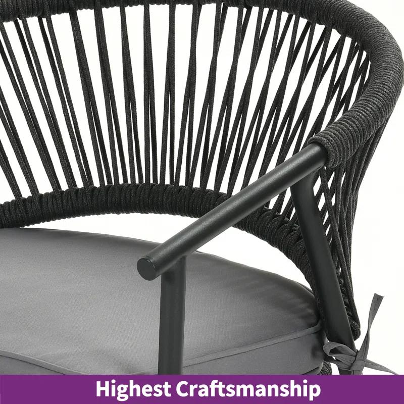 Adila Metal Outdoor Stacking Dining Armchair with Cushion (Set of 6)