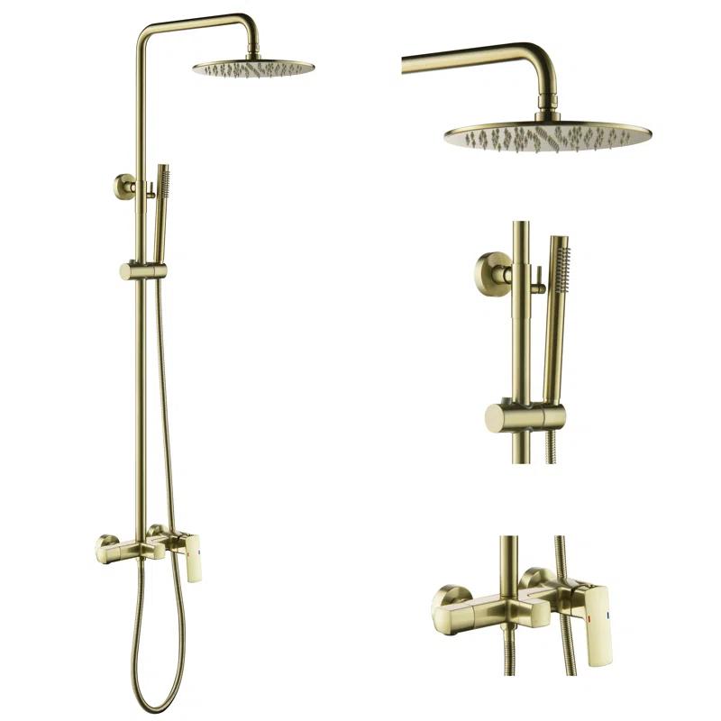 Exposed Pipe Shower System with 10" Overhead Shower, 3 Functions Tub Shower Faucet Sets with Rough-in Valve