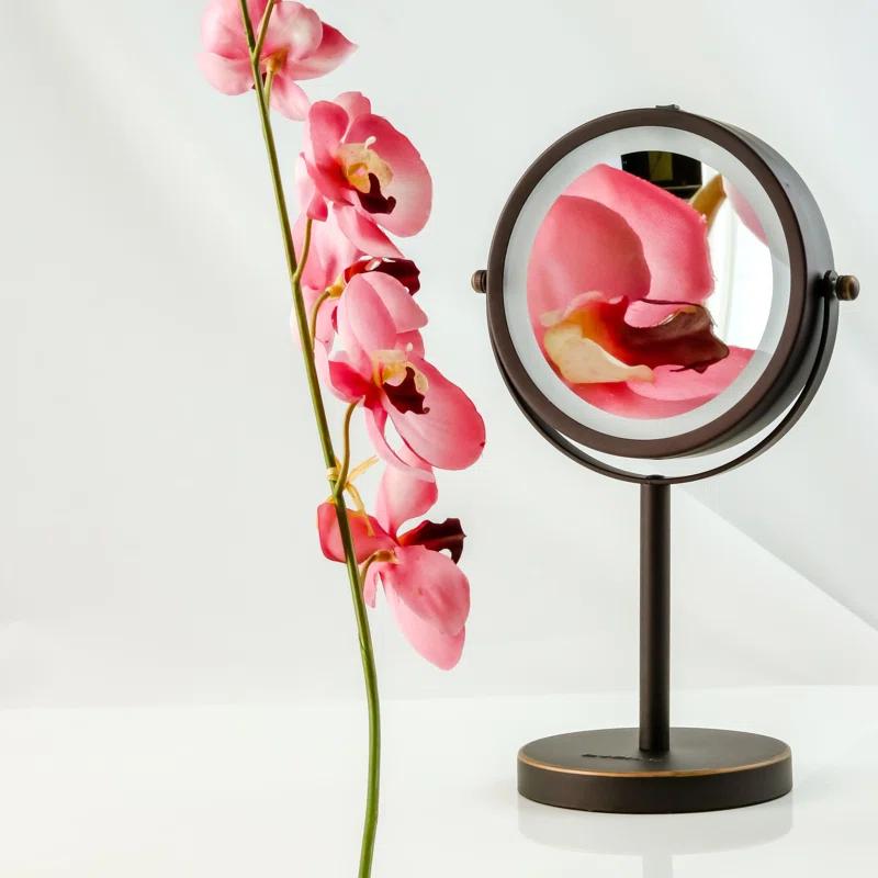 Ovente OVENTE 6" Lighted Makeup Mirror with 1X/7X Magnification, Cordless Tabletop Mount Vanity Round Mirror with 360° Swivel Design and Double Sided Cool Tone LED Ring Light, Antique Bronze MLT60ABZ1X7X