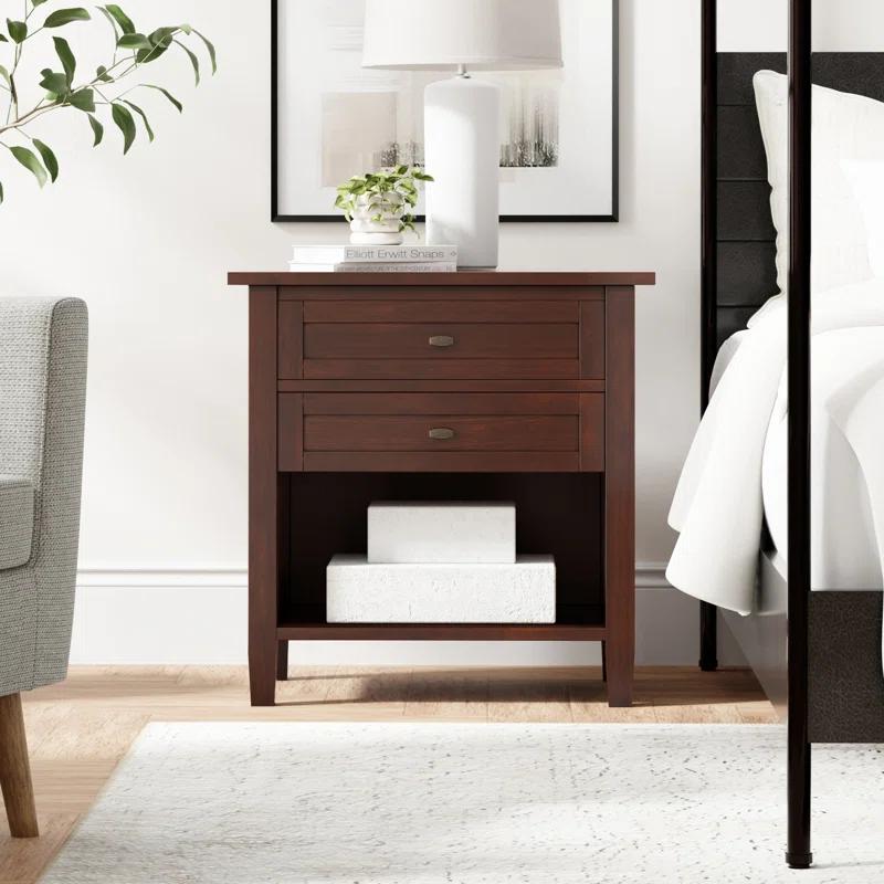 Simpli Home Warm Shaker 24"W Solid Wood Bedside Table with Two Drawers