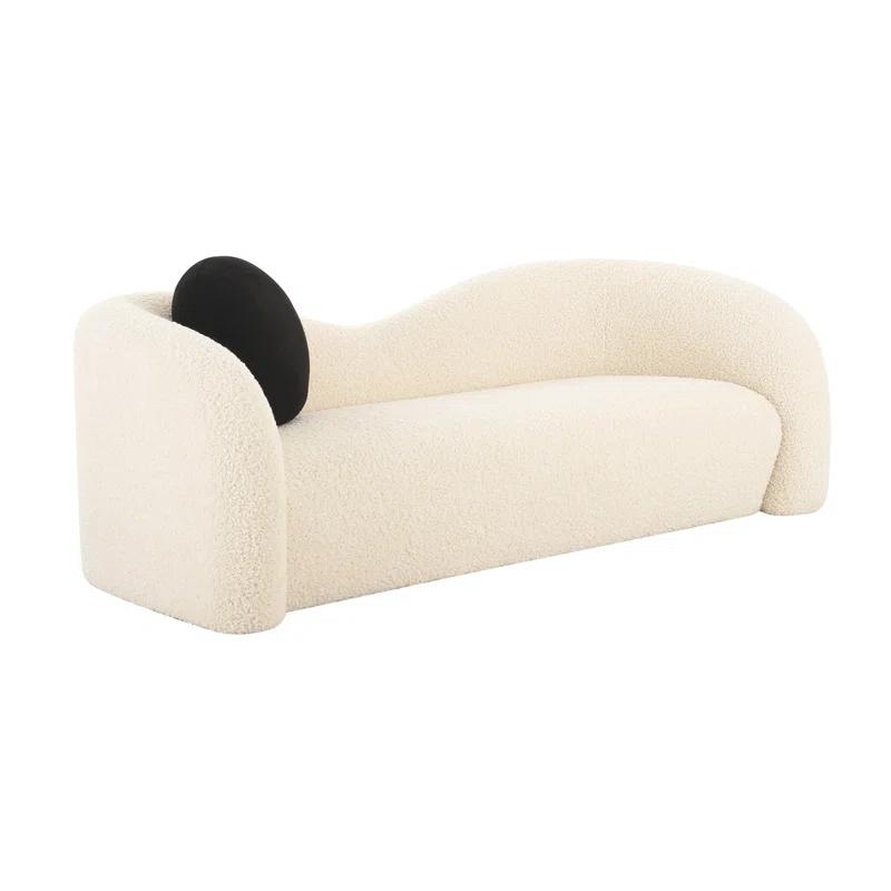 Leonie Beige Faux Shearling 84" Sofa with Accent Pillow