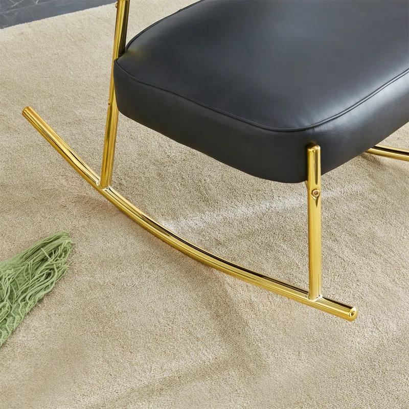 Mercer41 PU Material Cushioned Rocking Chair, Unique Rocking Chair, Cushioned Seat, Backrest Rocking Chair, And Gold Metal Legs. Comfortable Side Chairs In The Living Room, Bedroom, And Office