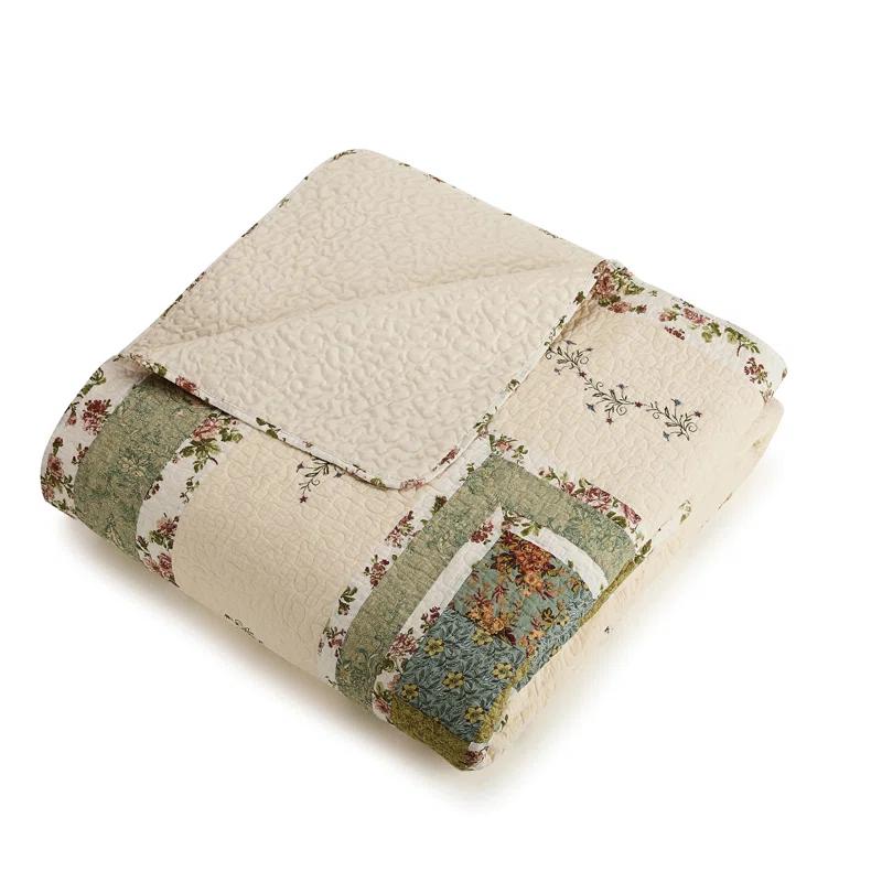Olivia Floral Embroidered Patchwork 3-Piece Quilt Set