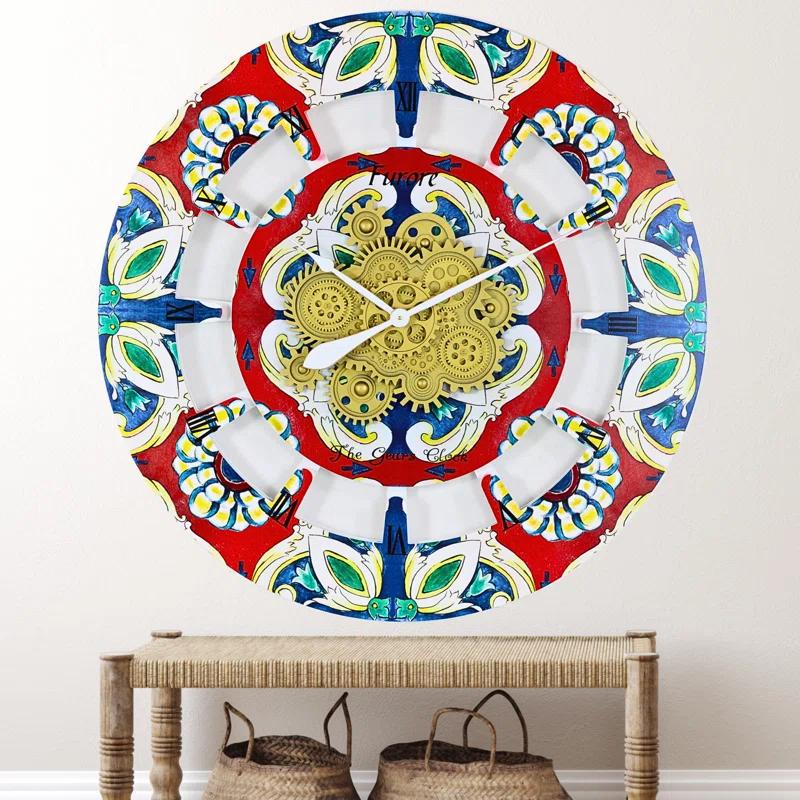 Wall Clock Oversized 36" for Living Room with Real Moving Gears Italy Style