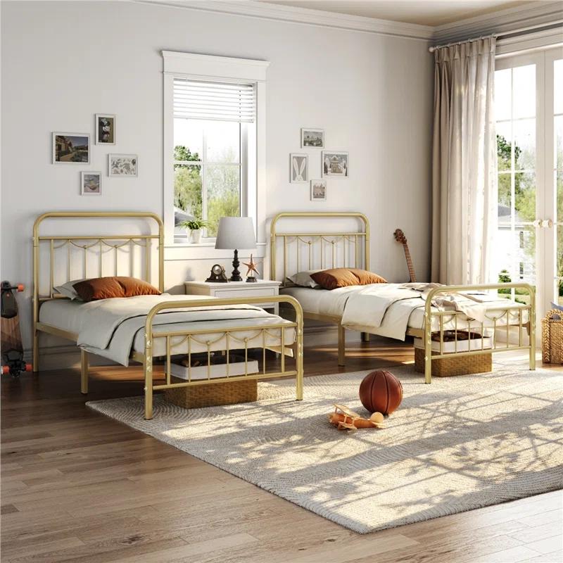 Laurel Foundry Modern Farmhouse® Dravin Metal Platform Bed Frame with Vintage Headboard and Footboard