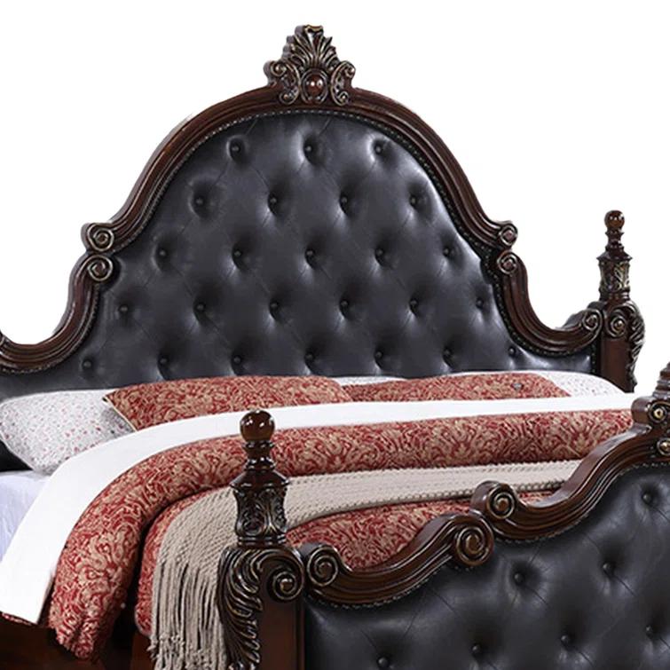 Benjara Moni Bed, Tufted Classical Upholstery