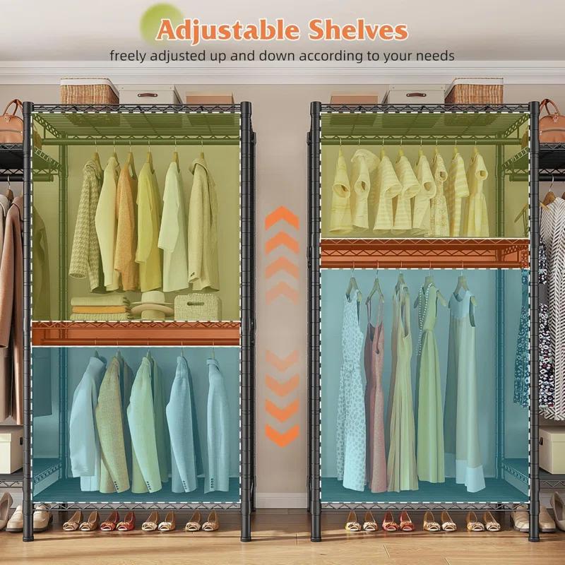 Rebrilliant Clothes Rack, 900LBS Heavy Duty Clothes Rack, Clothing Racks For Hanging Clothes, L Shaped Garment Rack For Corner Freestanding Wardrobe Closet Space Saver 74.5" W X 18" D X 77" H, Black
