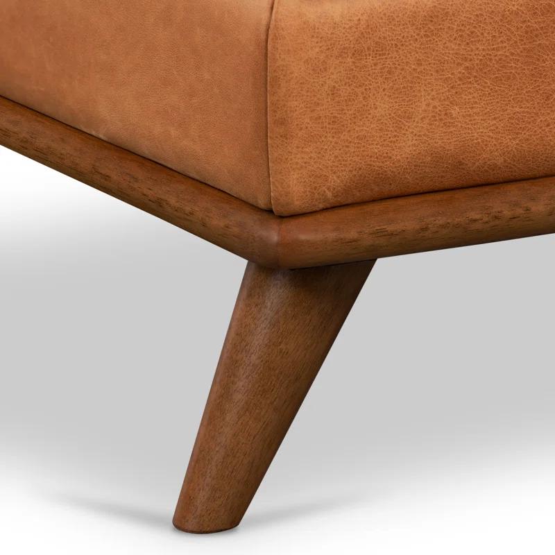 Poly & Bark Nolita Full-Grain Italian Leather Ottoman with Solid Wood Base