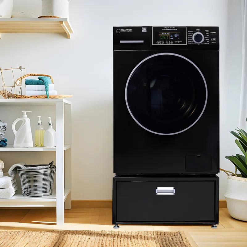 Equator Advanced Appliances All-in-one Washer Dryer Ventless FULLY BUILTIN 0-CLEARANCE 1.62cf/15lbs 110V 1400RPM with Pedestal EZ 4700 C + PDL 4455 Black