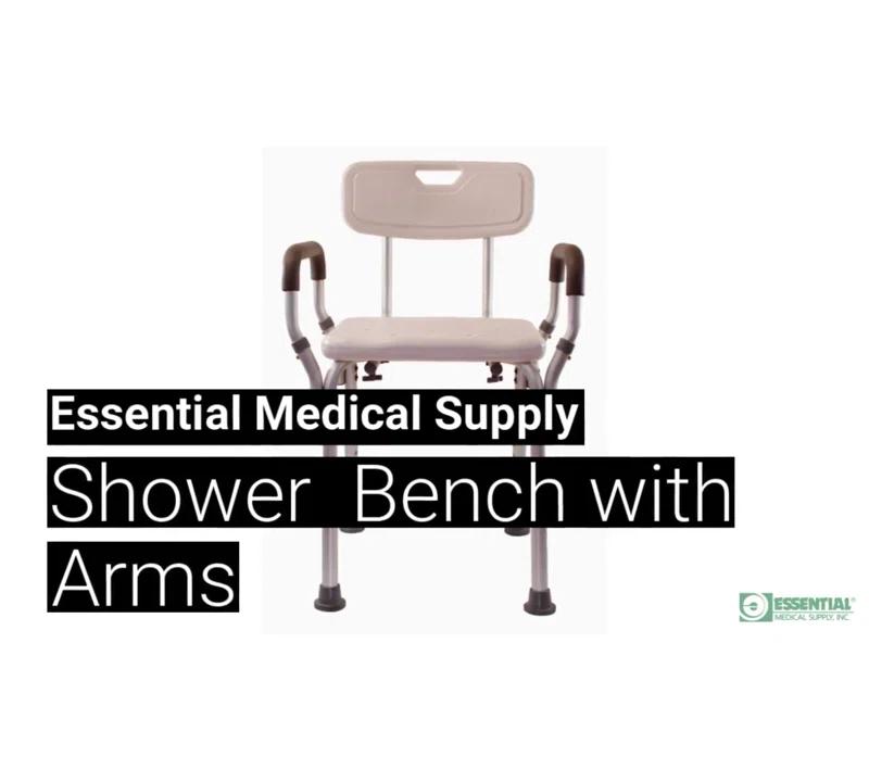 Essential Medical Supply Essential Medical Supply Height Adjustable Shower and Bath Bench with Padded Arms, Contoured Back and Textured Shower Chair Seat B3011
