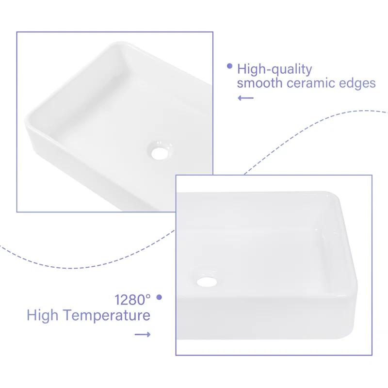 APRESSHUI 16'' Ceramic Rectangular Bathroom Sink