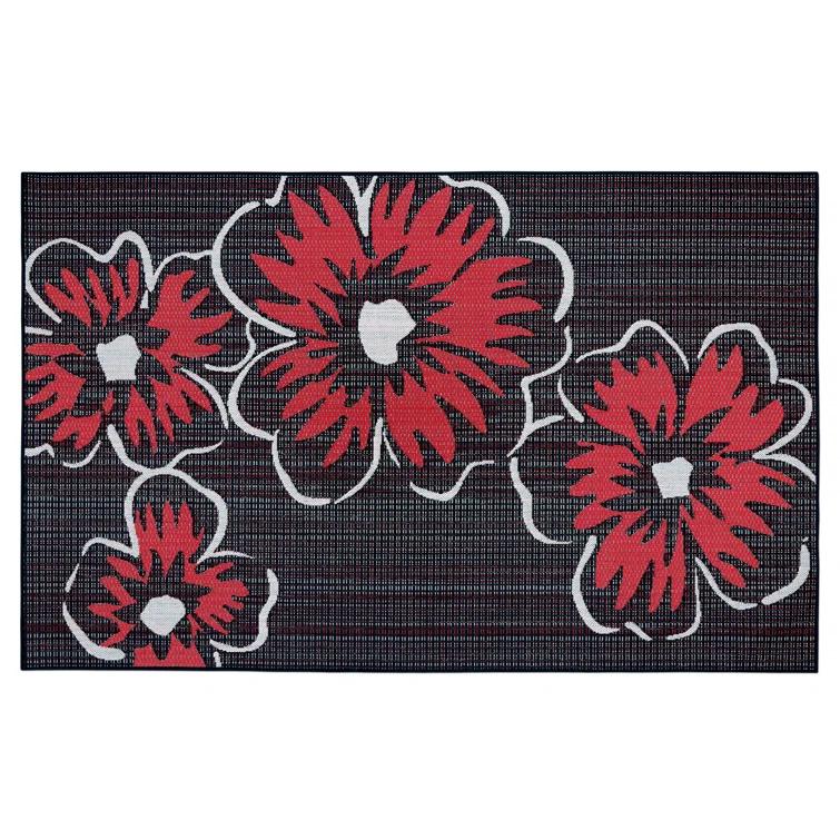 Vera Bradley Floral Black/Red Indoor / Outdoor Area Rug