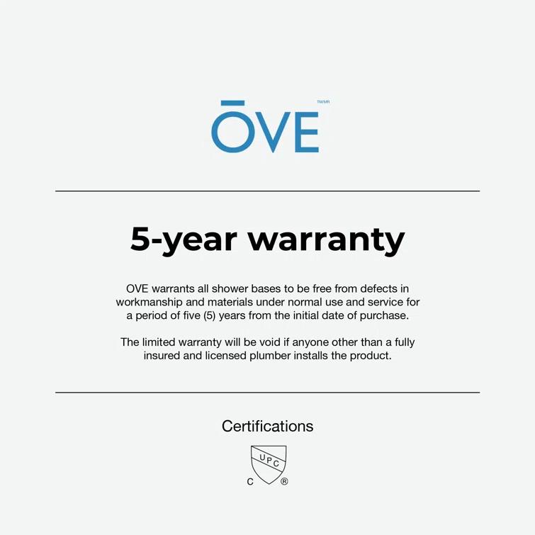 Ove Decors OVE Decors 36" x 32" Rectangle Shower Base Pan, White Acrylic, Center Drain, Reversible Design 15SBR-BALI36-WHTWM