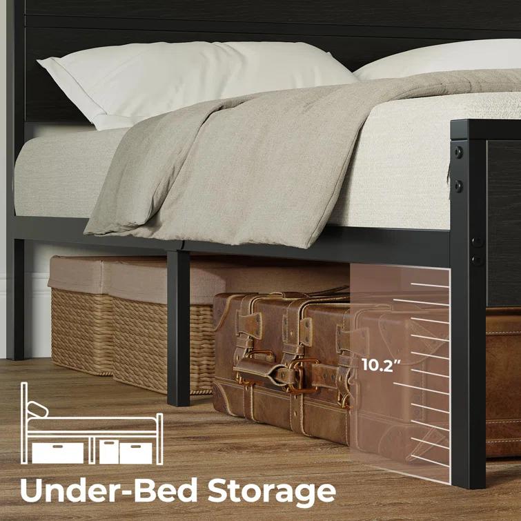 Ivy Bronx Deviana Metal Bed Frame with Headboard & Footboard and Charging Station, LED Light Included