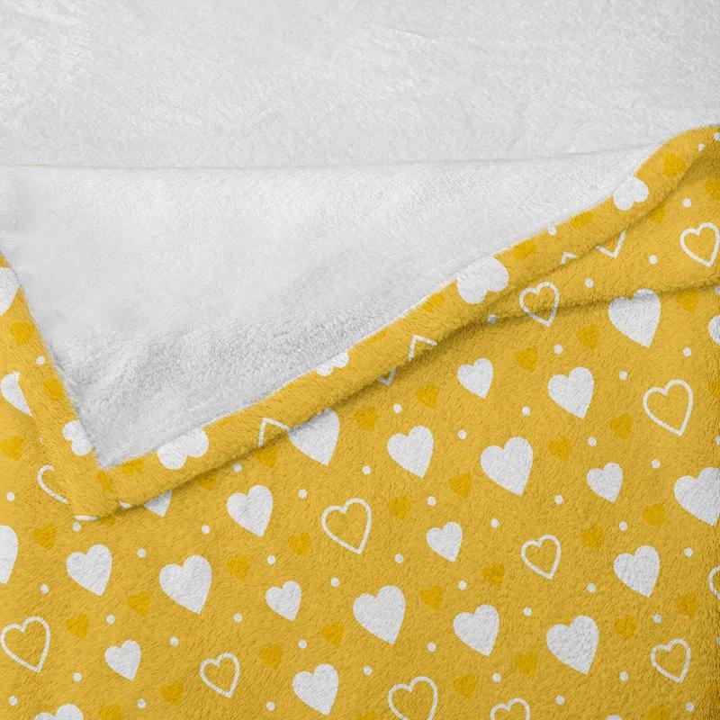 Ambesonne Ambesonne Romantic Fleece Throw Blanket Heart Shapes and Dots Yellow White