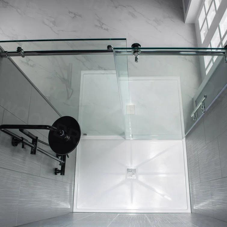 WoodBridge 56"-60" W x 76" H Single Sliding Frameless Shower Door | 3/8" (10mm) Thickened Upgrade Tempered Glass | Stainless Steel Hardware | Safe, Explosion-Resistant, Clear & Stylish, Sturdy & Durable MBSDC6076-C