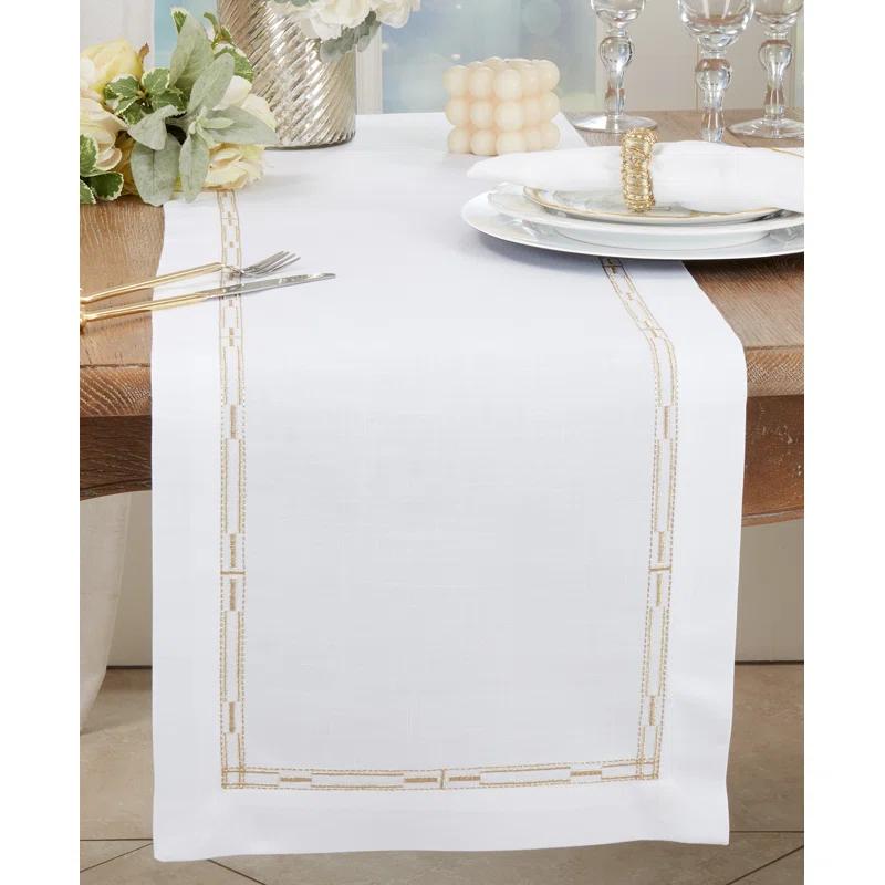 Saro Elegant Embroidery Table Runner With Delicate Border Design