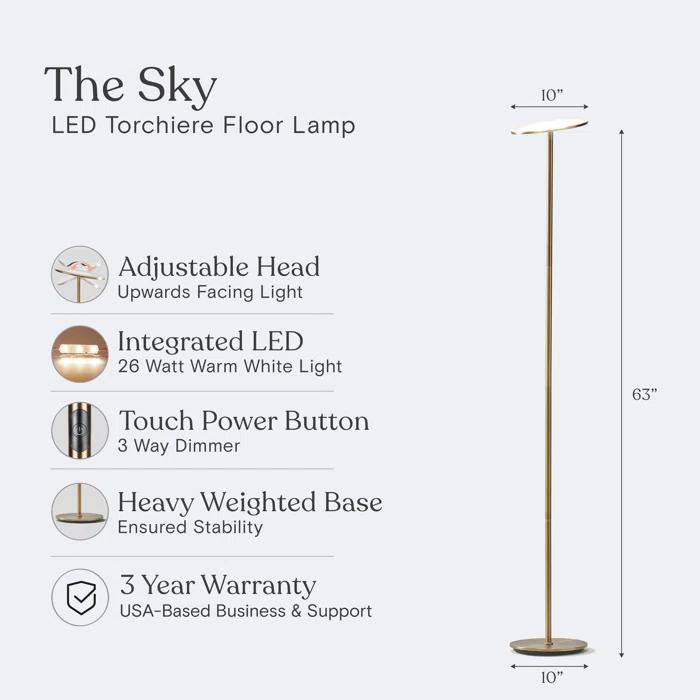 Brightech Sky Industrial 63 in. Dimmable LED Floor Lamp with Adjustable Head