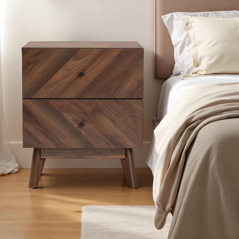George Oliver Wisp Dark Brown Finish 2-Drawer Nightstand With Wooden Knob, 22.49" H X 18.78" W X 16.03" D