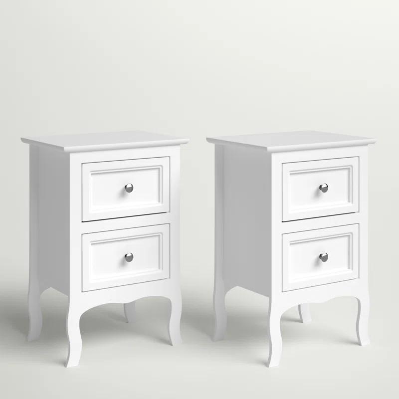 Country Elegance White Wood Dual Nightstands Set of 2