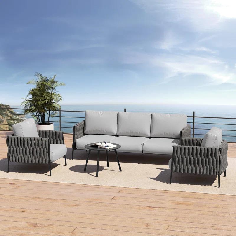 EAST OAK Patio Furniture Set 5 Pieces Sofa with Two Round Coffee Table  and Waterproof Thick Cushion Deep Seating