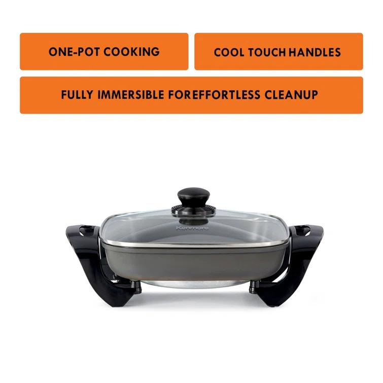 Kenmore Kenmore Electric Skillet with Non-Stick Coating Surface and Tempered Glass Lid, 12"x12"