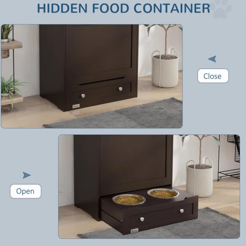 Lark Manor™ Buellton Pawhut Pet Feeder Station, Storage Cabinet Dog Food Storage Container With Raised Dog Bowls And Hanger