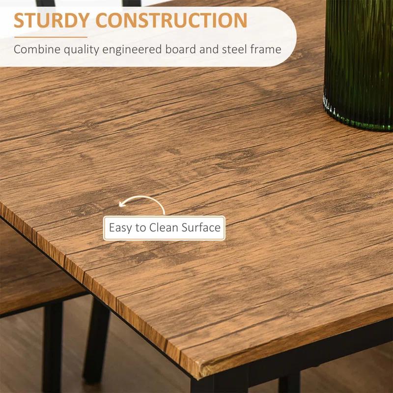 17 Stories 5 Piece Industrial Dining Table Set, Rectangular Kitchen Table And 4 Chairs, Dining Room Set For Small Space