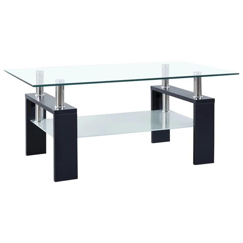 Orren Ellis Paizleigh vidaXL Coffee Table, Tempered Glass Top, Center Table, 37.4''x21.7''x15.7''