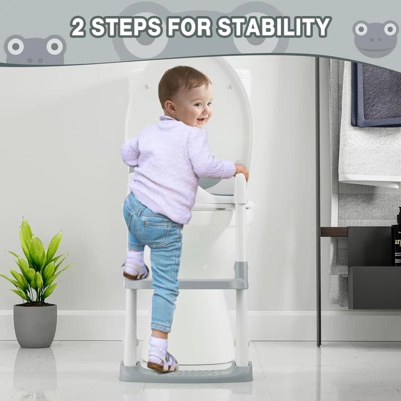 Wrought Studio™ Potty Training Seat, with Step Stool Ladder for Toddlers, Anti-Slip Safe Pads Adjustable Height Legs