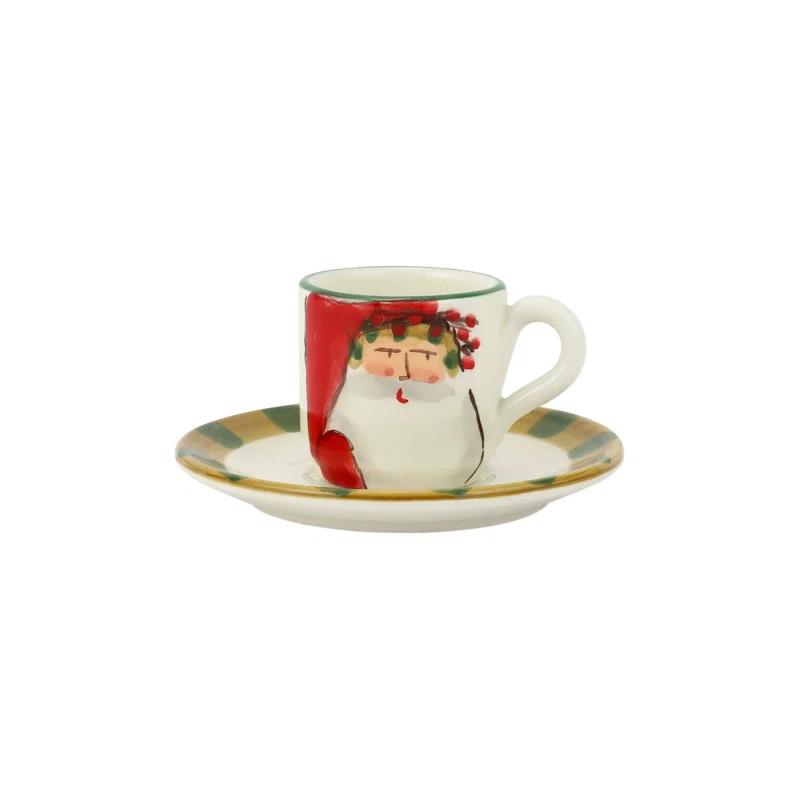 VIETRI Old St. Nick Assorted Espresso Cups & Saucers (Set of 4)