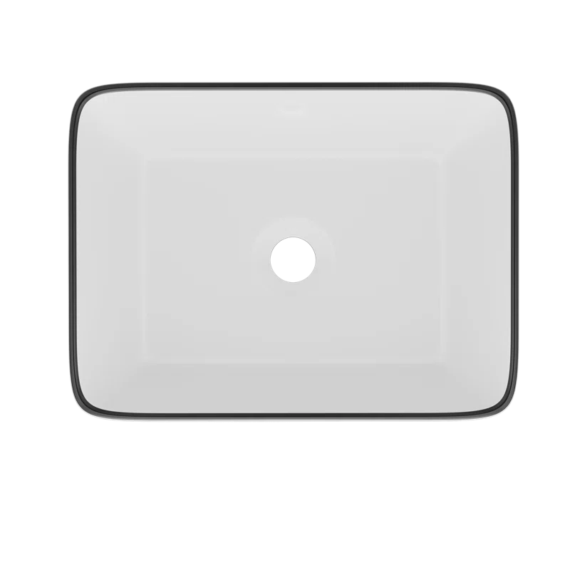 DeerValley DV-1V0317 Deervalley Liberty 16'' X 12'' Rectangular Vitreous China Vessel Bathroom Sink, White With Black Striped Edge
