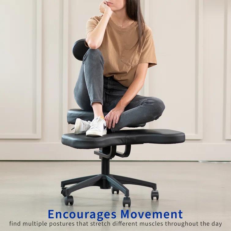 Vivo VIVO Black Ergonomic Cross Legged Swivel Chair, Adjustable Office Stool