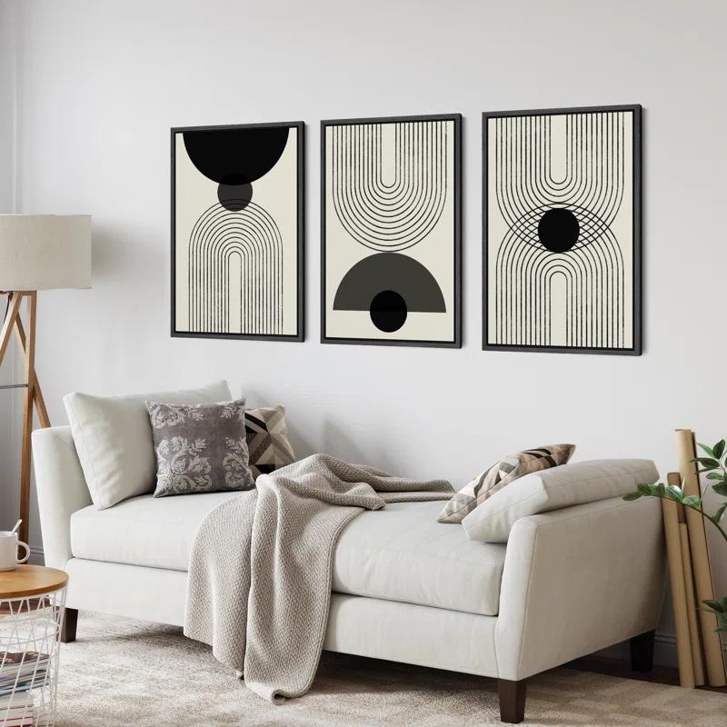 SIGNLEADER Mid-Century Modern Black And White Minimalist Abstract Home Decor Framed Wall Art Work Canvas Print