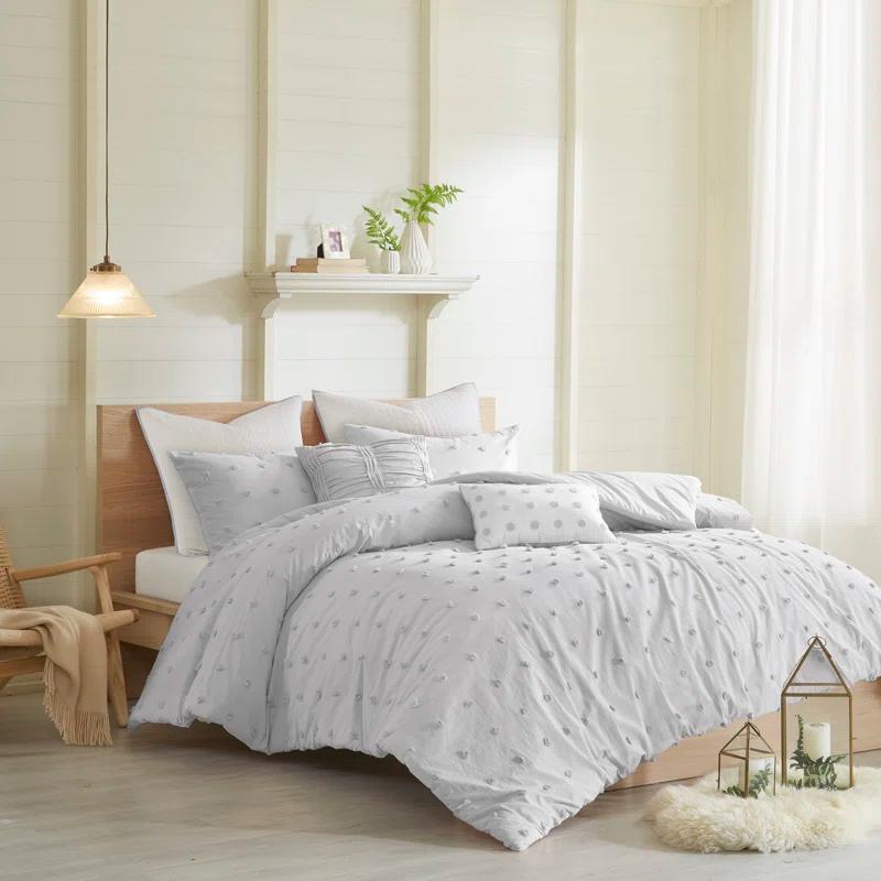 Intelligent Design Brooklyn Cotton Jacquard Duvet Cover Set with Euro Shams and Throw Pillows