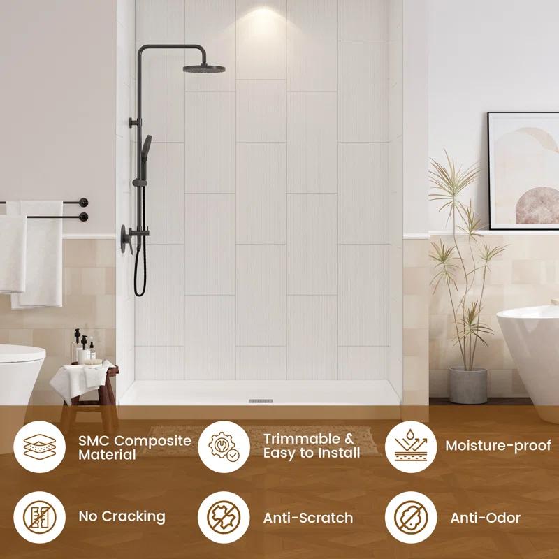 CASAINC 60"W 75/96"H Glue Up SMC Shower & Tub Wall Panel Surround,0.138 Thick,Cuttable,Quick Install